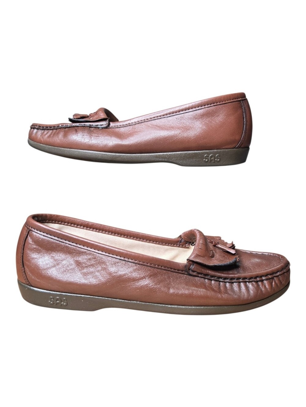 SAS Womens Brown Genuine Leather Kiltie Tassel Loafers Size 9.5